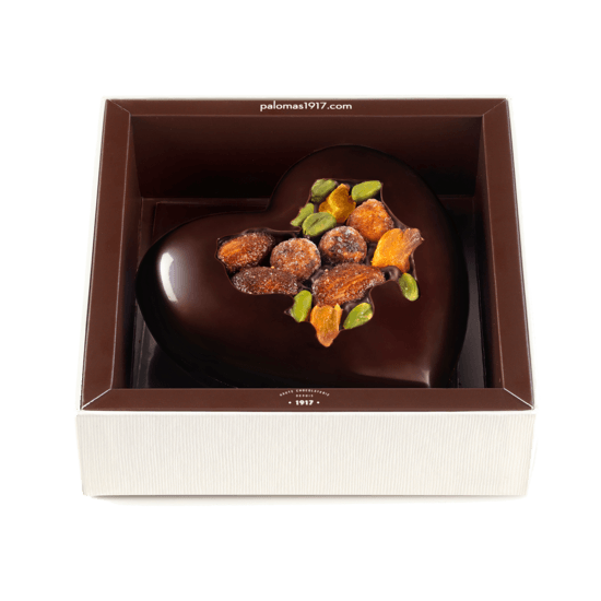 Palomas Cœur Chocolat Incrustation Noir Coffret